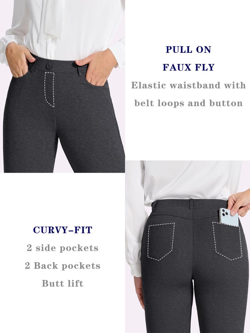 Tapata Women's 26''/28''/30''/32''/34'' Stretchy Straight Dress Pants with Pockets Tall, Petite, Regular for Office Work Business 30", Charcoal, S - Image 4